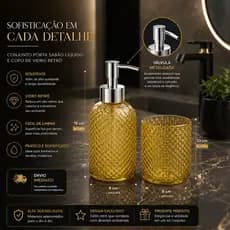 Kit Banheiro 2 Peças Vidro Bolinha Dispenser Porta Sabão Líquido + Copo Enxágue Bucal Lavabo