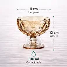 Kit Jogo 6 Peças Taças Coquetel Vidro Diamond 310ml Reforçado Resistente Elegante Para Sobremesa
