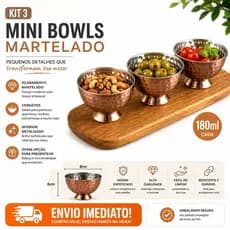 Kit com 3 Taças de Sobremesa Sorvete Metal Doces Pastinhas  Martelada Rose Gold 180ml Resistente