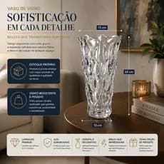 Vaso Decorativo Halley Vidro Cristal Resistente Elegante Reforçado Para Sala Mesa Quarto Mesa Posta
