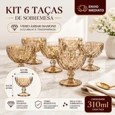 Conjunto Jogo 6 Taças Coquetel Vidro Diamond Âmbar 310ml Sobremesa Doces Diamante Luxo