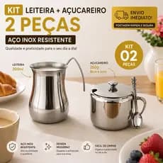 Kit Açucareiro 250g com Colher Leiteira com Tampa 300ml inox Aço 304 Resistente Elegante Café Chá
