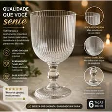 Kit Jogo 6 Taças Vidro Clear Versalhes 390ml Reforçado Resistente Elegante Para Bebidas Mesa Posta