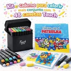 Kit Livro De Colorir Patrulha canina + Canetas de colorir touch C/48 Cores