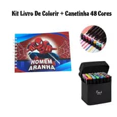 Kit Livro De Colorir Homem Aranha Capa dura  + Canetinha Touch C/48 Cores