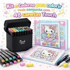 Kit Livro De Colorir Hello Kitty + Canetas de colorir touch C/48 Cores
