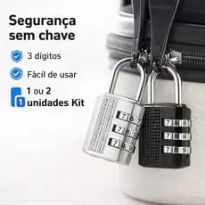 Cadeado de Senha 3 Dígitos Mala Mochila Bolsa Armário Sem Chave Seguro Kit 1 ou 2