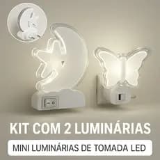 1 ou 2 Mini Luminárias LED Lua Estrela e Borboleta Bivolt – Abajur Tomada Quarto Criança Suave