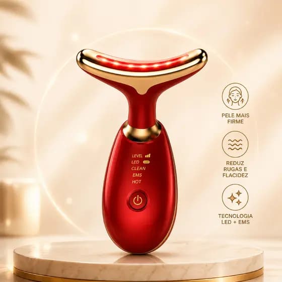 Massageador Facial LED Rejuvenescedor Anti Rugas Flacidez Papada USB Bivolt Luz Terapia Facial