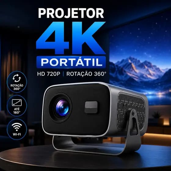 Projetor 4K Portátil HD 720p Rotação 360° HDMI USB Tela Até 160 Polegadas Cinema Em Casa