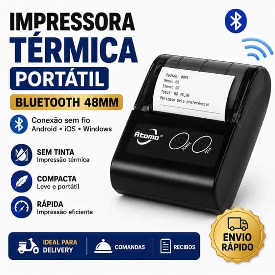 Impressora Portátil Via Bluetooth Térmica 48mm Recibos Comandas Delivery Android iOS Windows MO-5812