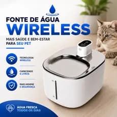 Fonte de Água para Gatos Inox Flow Wireless 4L com Filtro Bebedouro para Gato Automático Sem Fio