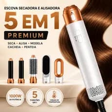 Escova Secadora e Alisadora 5 em 1 Premium Seca Modela Cacheia Penteia 110V