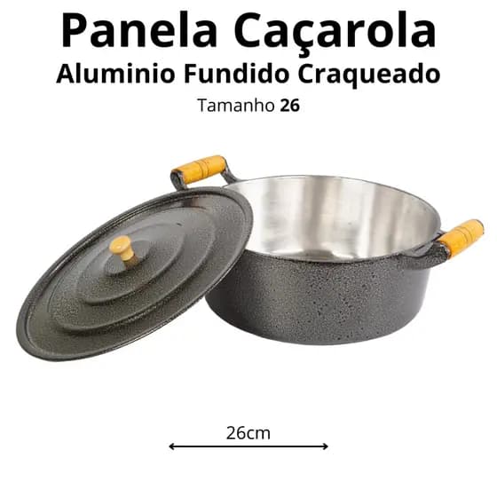 Caçarola Panela de Aluminio Fundido Batido Craqueado Tamanho 26