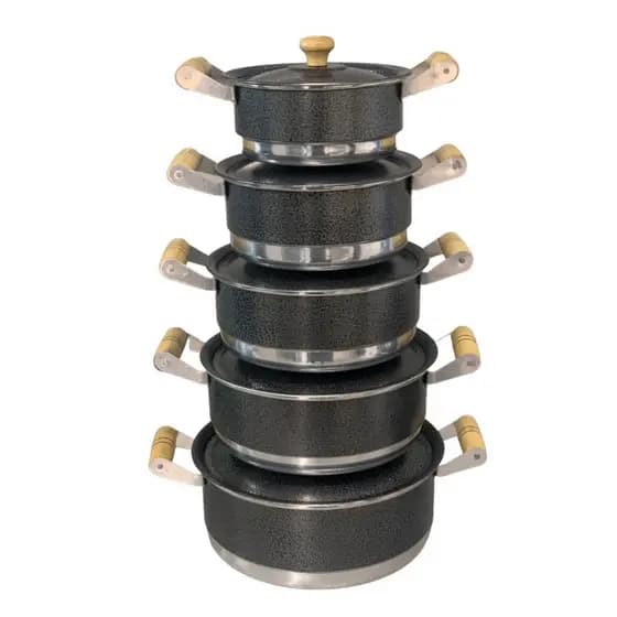 Jogo Caçarolas Alumínio Leve 5 Panelas Alças de Madeira e Tampa cozinha decorada 16 a 24CM