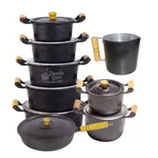 Jogo 5 Panelas Alumínio Batido Grosso, Frigideira 20cm, Caldeirões 16 e 18cm e Canecão Reforçado 12