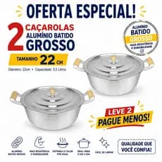 KIT 2 CAÇAROLA 22CM PANELAS DE ALUMINIO BATIDO GRROSSO COZINHA RUSTICA DECORADA
