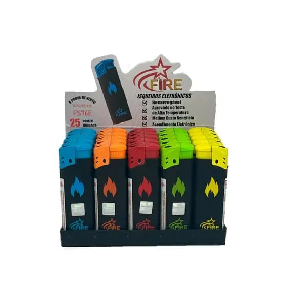 Isqueiros Elétricos Firestar Wind-Proof Recarregável chama color