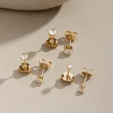 Trio de Brincos folheado ouro 18k com zircônia Redonda - semijoia ponto de luz, casual, brilho, antialérgico,e