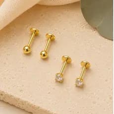 kit 2 pares brincos infantil antialérgico - tarraxa e pino baby - semijoia ouro 18k - delicado - meninas ou 2º furo