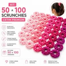 Kit Scrunchie Cetim Premium 50 a 100 Unidades Mimo e Atacado Xuxinha de Cabelo Anti Frizz Alta Qualidade Revenda