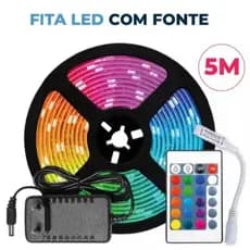Fita LED 5050 SUPER LED ULTRA RGB 5M 12V 300 LEDS FITA + CONTROLE + FONTE | 16 CORES IP20