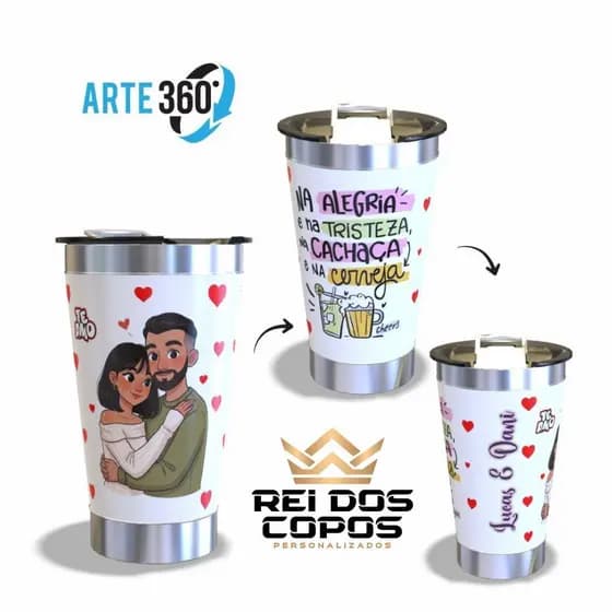 Copo Térmico Personalizado 473ml Com Sua Arte Colorida Estampado 360° Com Tampa