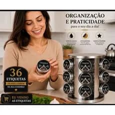 Etiquetas para Temperos 3,8x3,8cm – Kit Completo com 36 Nomes | Modelo Premium para Potes e Suporte Giratório