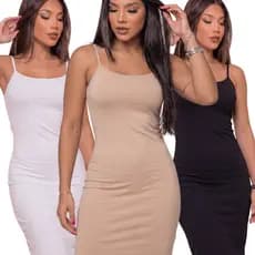 Vestido Segunda Pele Feminino Tubinho Midi Anágua