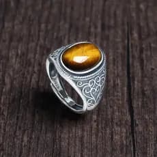 Novo estilo S925 prata olho de tigre pedra boca viva anel masculino estilo Retro presente Natural boca aberta anel senti
