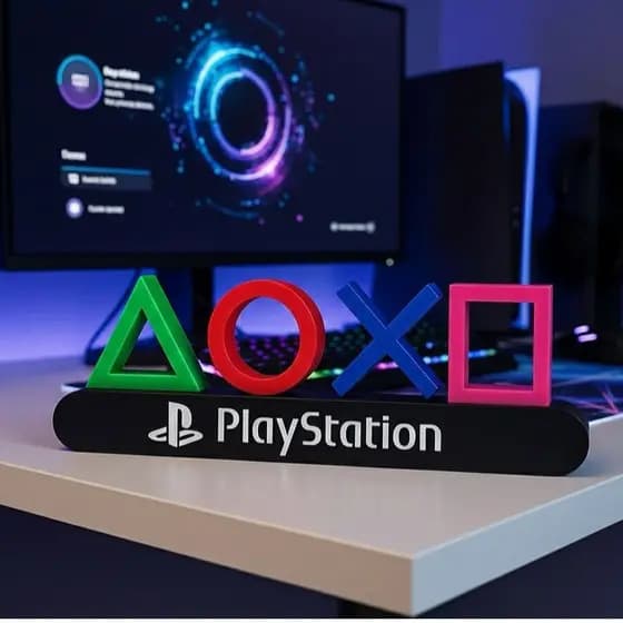 Letreiro Gamer PlayStation Decorativo | Placa Geek PS5 para Decoração de Game Room