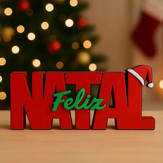 Enfeite Natalino Feliz Natal Letreiro Verde e Vermelho com Gorro DECORAÇÃO DE NATAL