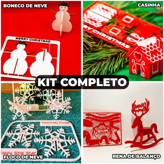 Enfeites De Natal Para Montar Kit Cards Rena De Balanço, Casinha, Boneco De Neve e Floco