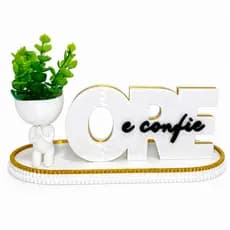 Kit Decorativo Ore e Confie, Vaso com planta Artificial e base Objeto Decorativo Moderno para Mesa, Quarto ou Escritório