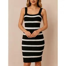 Vestido Feminino Tricot Modal Listrado Ajustado Curto Justo Casual Moda Confortável
