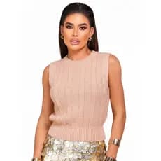 Cropped Feminino Tricot Modal Sem Manga Blusa Justa Básica Elegante Moda Casual