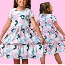 Vestido Infantil Menina Casual  Princesa  Urso Colorido Alegre