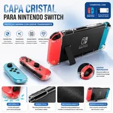 Capa Case Acrilico Transparente Cristal Joycon Nintendo Switch ou Nintendo Oled Alta Proteção,Capa protetora para Switch