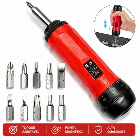 Conjunto De Chaves De Fenda Com Torque Ajustável, Incluindo 10 Pontas, Com Faixa De 1 A 6 Nm