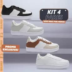 KIT 4 PARES - Tênis Casual Feminino Acessível Direito de Fábrica Acessível  - Leve Mais Por Menos