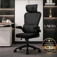 Cadeira de Escritório Ergonômica preta Giratória com Apoio Lombar e Braços Ajustáveis - LARUNO