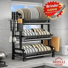 Escorredor de louças 3 andares Aço Inoxidável Organizador Louça Preto - Brielli Home