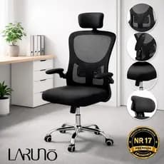 Cadeira de Escritório Ergonômica Preta com Apoio Lombar, Braços Ajustáveis e Encosto Mesh – LARUNO