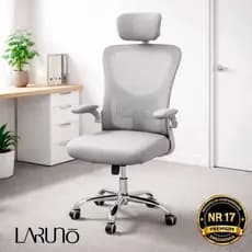 Cadeira de Escritório Ergonômica Cinza com Apoio Lombar, Braços Ajustáveis e Encosto Mesh – LARUNO