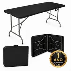 Mesa Dobrável preta 1,80m Vira Maleta com Alça Portátil Camping Praia Resistente | LARUNO
