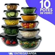 Conjunto 10 Potes Vidro Com Tampa Jogo De Vasilhas Tigelas Bowls Organizadores De Cozinha Multiuso