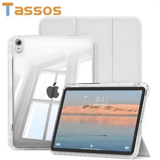 TASSOS Capa Transparente para iPad Air M4/M3/M2 11 Polegadas Magnética Com Porta Caneta e Suporte