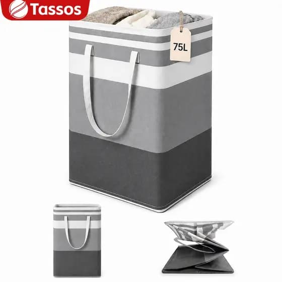Cesto de Roupa 75L Tassos Dobrável Saco para Roupa Suja Caixa Organizadora Grande para Roupas Brinquedos Casa Infantil