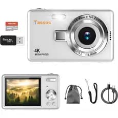 TASSOS Mini Câmera Digital 4K HD-1080p 16X Zoom Compact Point & Shoot Anti Shake Portátil