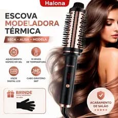HALONA Escova Rotativa 3 em 1 Secadora Alisadora Modeladora Bivolt 100-220V Profissional Cerâmica Anti Frizz